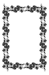 Vintage vertical floral frame with roses silhouette. Black and white vector design element for advertisements, flyer, web, wedding and other invitations or greeting cards.