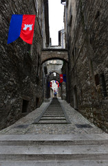 NARNI (UMBRIA), ITALY - APRIL 2015 - The medieval fest in the town of Umbria, during a medieval...