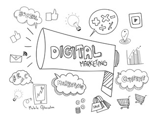 Fototapeta premium Digital Marketing Concept idea. Hand drawn vector illustration icons set