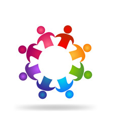 Teamwork people holding hands logo design template icon vector