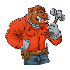 Boar cartoon mascot.handyman cartoon illustration