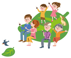 葉っぱに乗る　家族