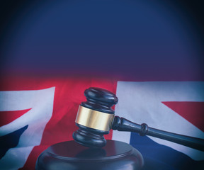 Union Jack flag and gavel - legal law concept image