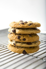 Stacked Chocolate Chip cookie and Cooling rack