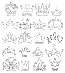 Set of Crowns and Tiaras Line Art