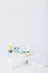 Tablets pills heap color mix therapy drugs doctor flu antibiotic