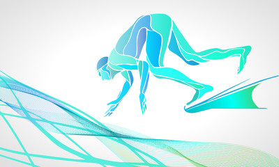 Swimmer At Starting Block Silhouette