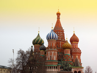 Saint Basil's Cathedral on Moscow Red Square sunset background