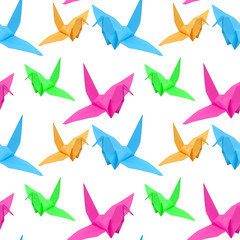 origami bird on white pattern background seamless design