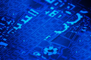 Diagonal blue computer pcb abstract illustration background
