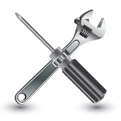 Object tool icon. Wrench with Screw Driver on a white background. Object tool isolated on white background.