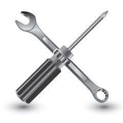 Screw Driver with Wrench on a white background. Object tool isolated on white background.