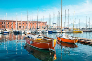 Foto op Canvas Straatmening van de haven van Napels met boten, Italië Europa © ilolab