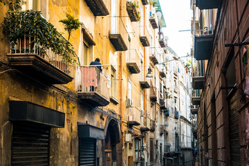 Street view of old town in Naples city, italy Europe
