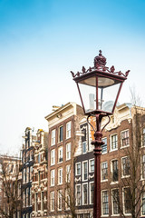 Fototapeta na wymiar Beautiful street view of Traditional old buildings in Amsterdam,