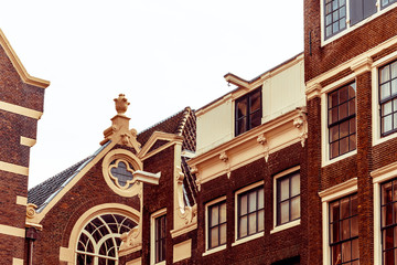 Beautiful street view of Traditional old buildings in Amsterdam,