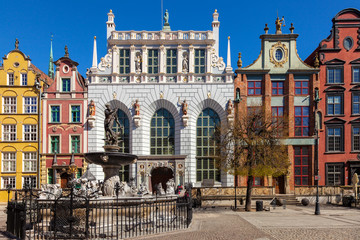 Plakat Artus Court with Neptune Fountain in Gdansk, Poland.