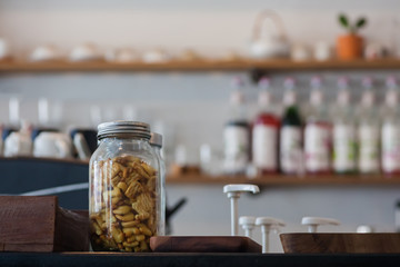 Cookie Jar on coffee bar.