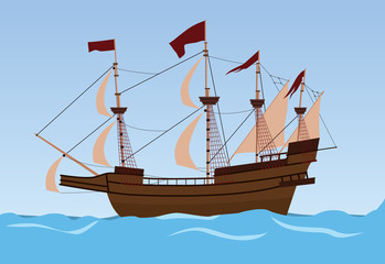 old ship sailing vector illustration on the sea
