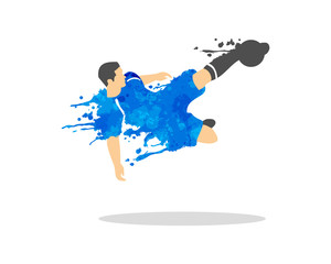 vector illustration of soccer (football) player in an action with splash and watercolor © EdNal