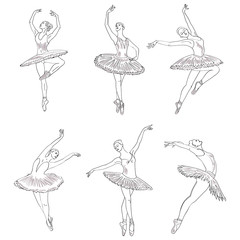 Set of hand drawn sketches young ballerinas standing in a pose. Ballerinas on white collection.   © juhrozian