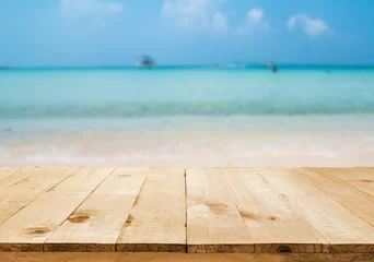 Crédence de cuisine en verre imprimé Été image of wooden table in front of Summer sea in Thailand