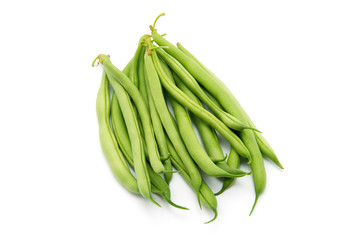 Few green french beans isolated on the white background