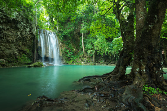 Beautiful green waterfall, Located Karnjanaburi Province , Thail