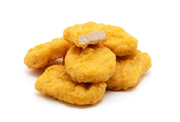 Fried chicken nuggets isolated on white