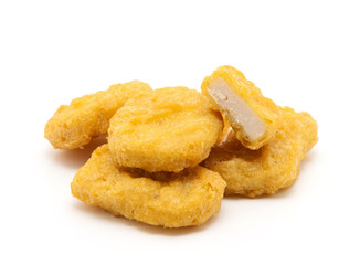 Fried chicken nuggets isolated on white