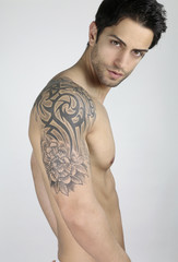Shirtless tattooed man 