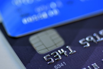 Close up Credit card from different banks with chip