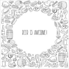 hand drawn beer and food
