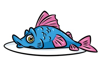Fish food plate isolated image cartoon illustration
