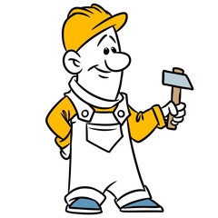 Builder man hammer cartoon illustration