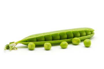 fresh green peas isolated on a white background