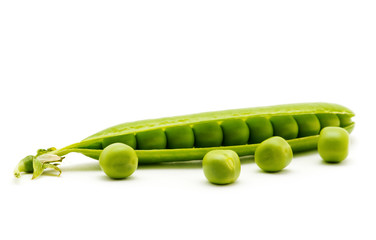 fresh green peas isolated on a white background