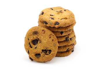 Chocolate chip cookie on white