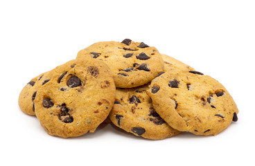 Chocolate chip cookie on white