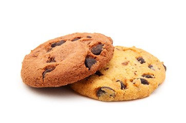Chocolate chip cookie on white