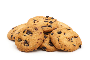 Chocolate chip cookie on white