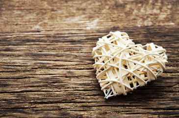 Love heart on wooden texture background, valentines day card concept