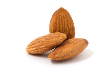 group of almonds isolated on white