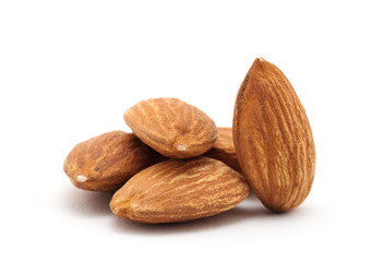 group of almonds isolated on white