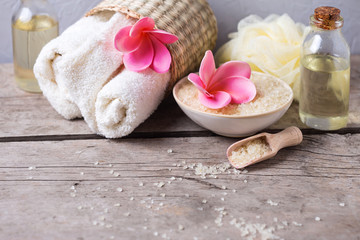 Spa or wellness setting in pink, yellow and white colors.