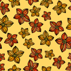 Seamless pattern with flowers on yellow background