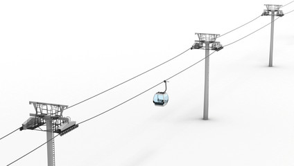 Ropeway and lift isolated on white background. Top view. 3d rendering.