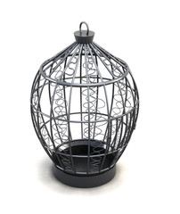 Metal birdcage with ornaments isolated on white background. 3d render image