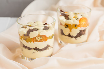 Tropical dessert in glass