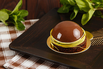 Mousse cake with chocolate mirror glaze